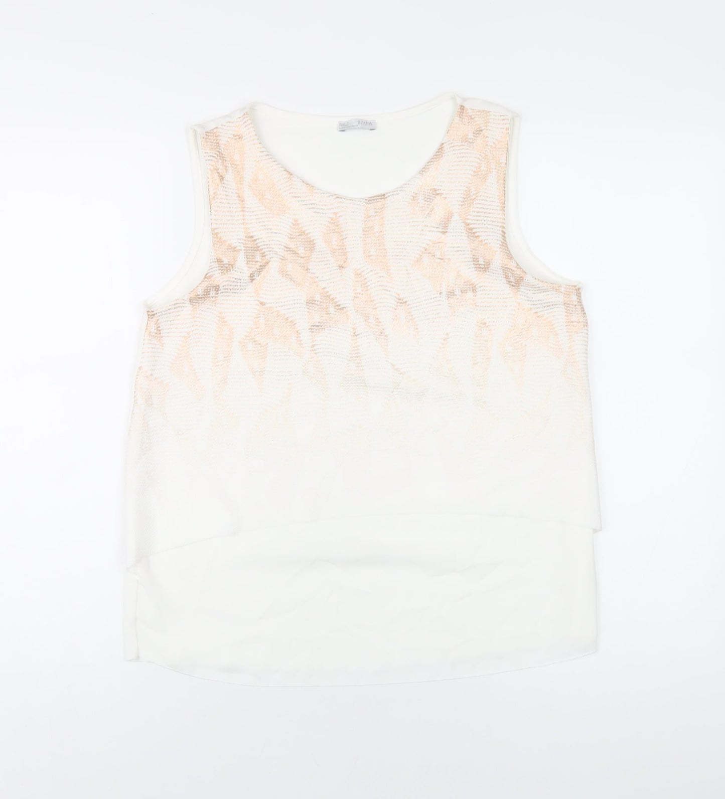 Zara Womens White Geometric Polyester Basic Tank Size M Round Neck