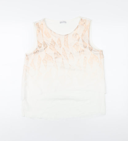 Zara Womens White Geometric Polyester Basic Tank Size M Round Neck