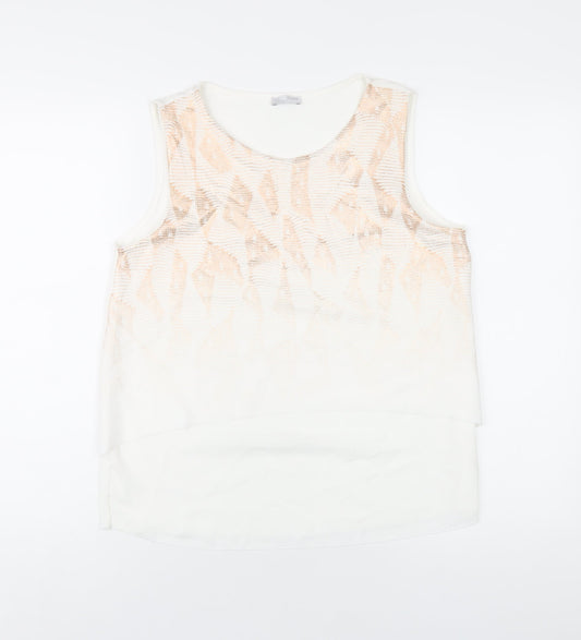 Zara Womens White Geometric Polyester Basic Tank Size M Round Neck