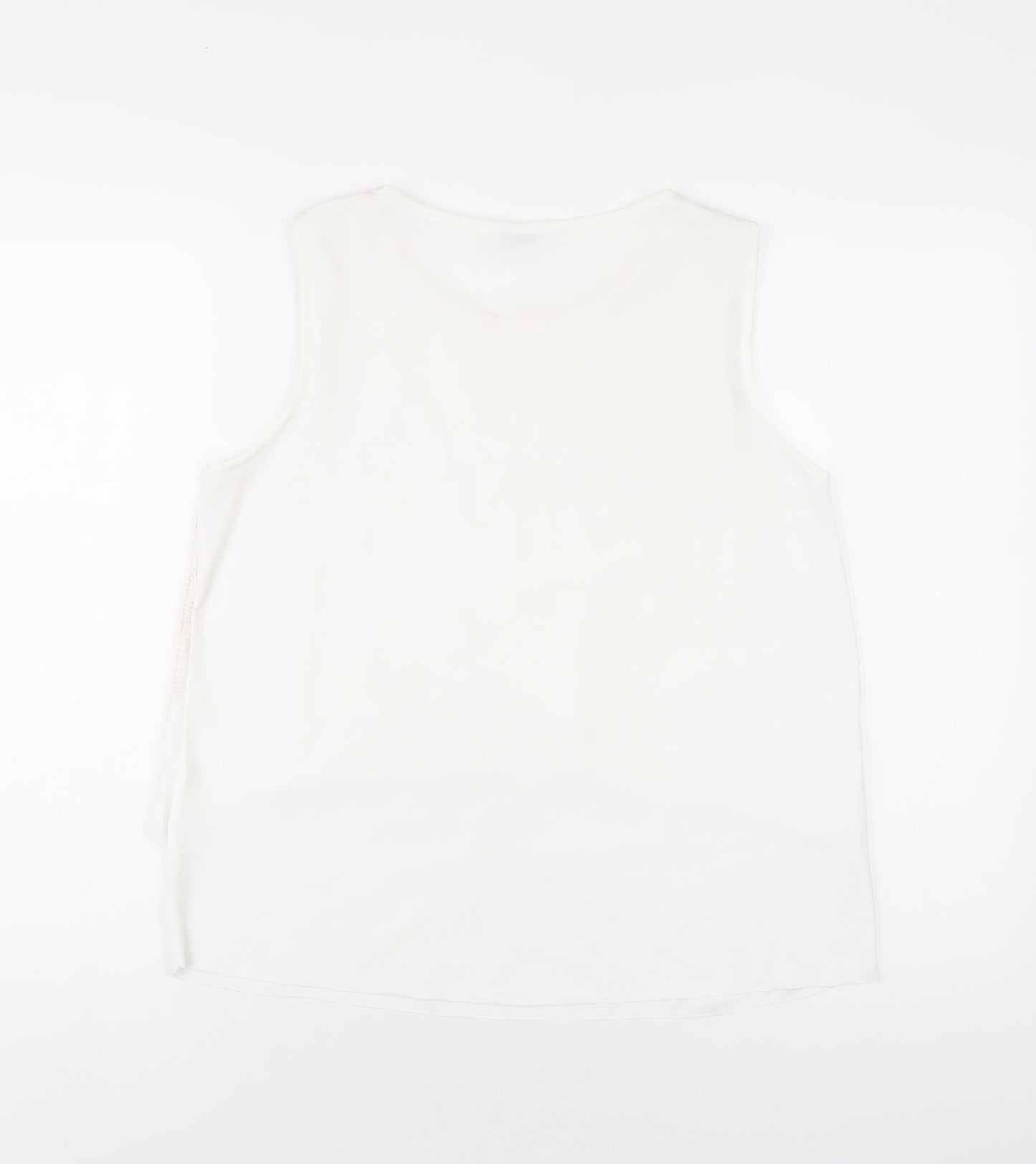 Zara Womens White Geometric Polyester Basic Tank Size M Round Neck