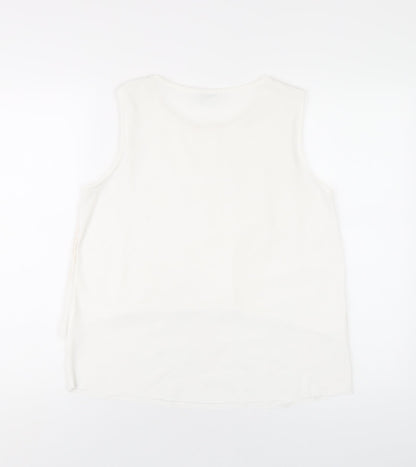 Zara Womens White Geometric Polyester Basic Tank Size M Round Neck
