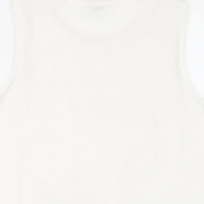 Zara Womens White Geometric Polyester Basic Tank Size M Round Neck