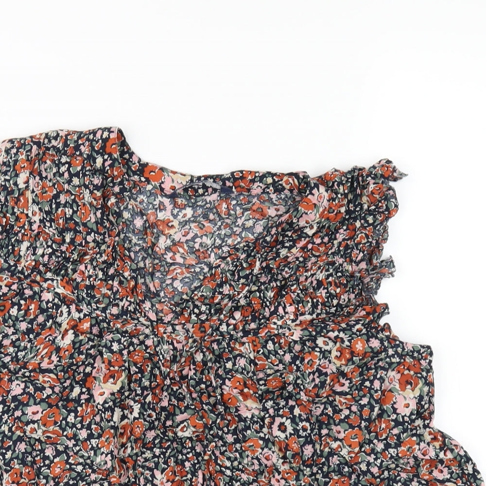 NEXT Womens Multicoloured Floral Modal Basic T-Shirt Size 10 V-Neck