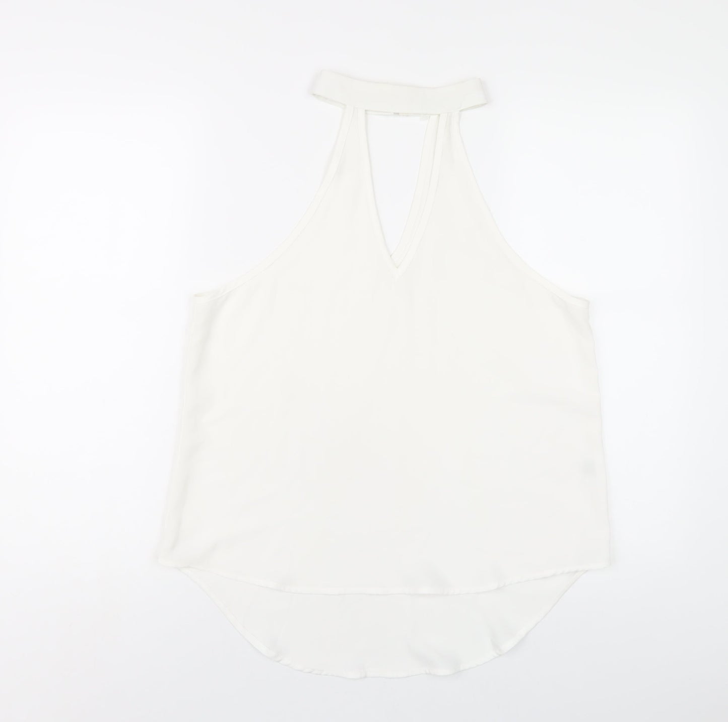 Love & Other Things Womens White Polyester Basic T-Shirt Size M Round Neck