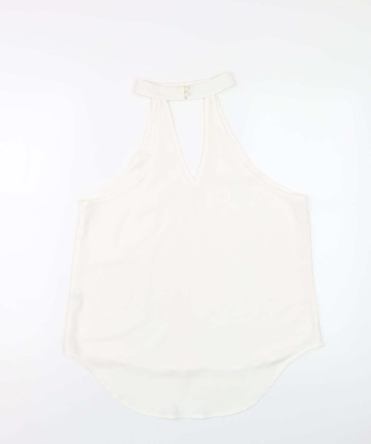 Love & Other Things Womens White Polyester Basic T-Shirt Size M Round Neck