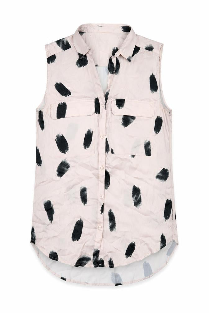 H&M Womens Pink Geometric Polyester Basic Button-Up Size 12 Collared