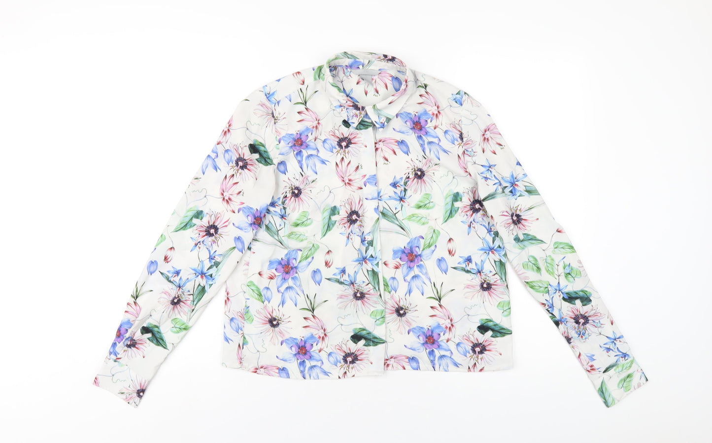 H&M Womens Multicoloured Floral Polyester Basic Button-Up Size 6 Collared