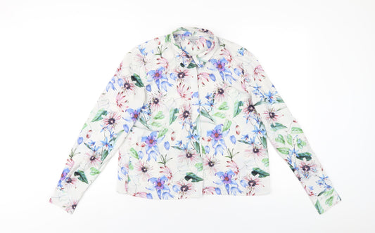 H&M Womens Multicoloured Floral Polyester Basic Button-Up Size 6 Collared