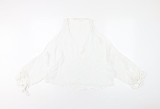 Zara Womens White Polyester Basic T-Shirt Size S V-Neck