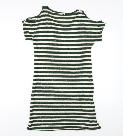Next Womens Green Striped Polyester T-Shirt Dress Size 8 Round Neck Pullover