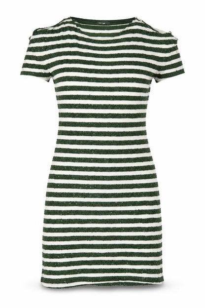 Next Womens Green Striped Polyester T-Shirt Dress Size 8 Round Neck Pullover
