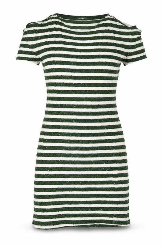 Next Womens Green Striped Polyester T-Shirt Dress Size 8 Round Neck Pullover