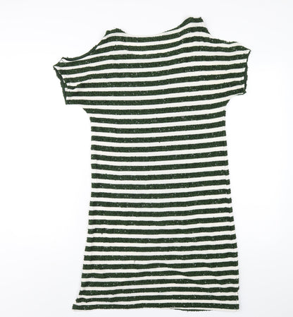 Next Womens Green Striped Polyester T-Shirt Dress Size 8 Round Neck Pullover