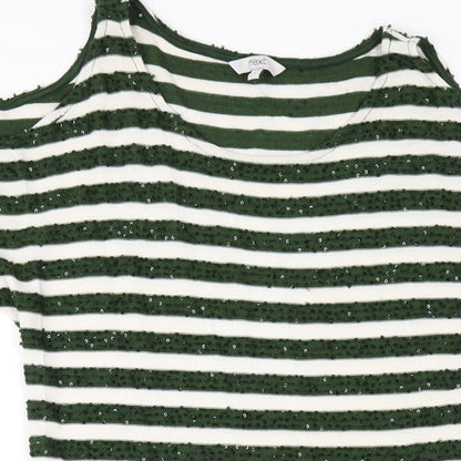 Next Womens Green Striped Polyester T-Shirt Dress Size 8 Round Neck Pullover