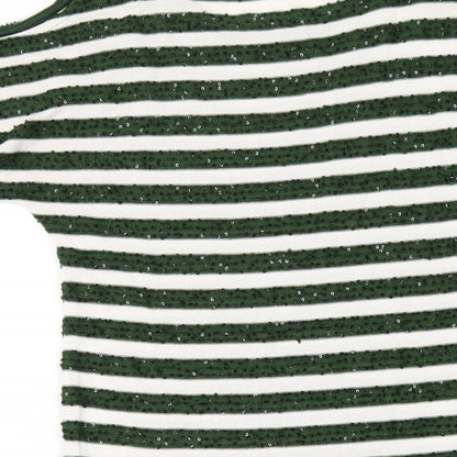 Next Womens Green Striped Polyester T-Shirt Dress Size 8 Round Neck Pullover