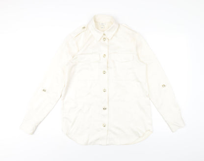 River Island Womens Ivory Polyester Basic Button-Up Size 6 Collared