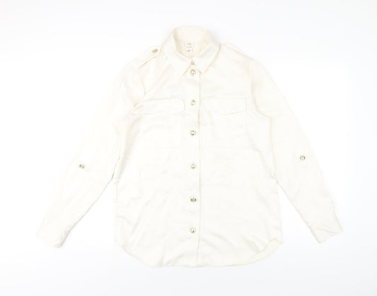 River Island Womens Ivory Polyester Basic Button-Up Size 6 Collared