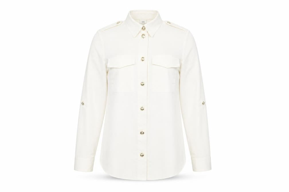 River Island Womens Ivory Polyester Basic Button-Up Size 6 Collared