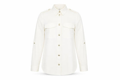 River Island Womens Ivory Polyester Basic Button-Up Size 6 Collared