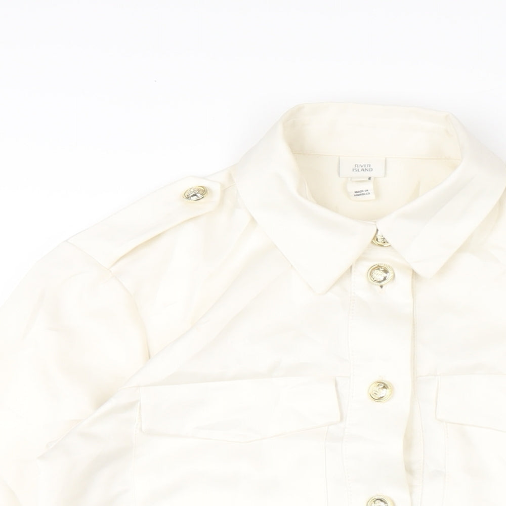 River Island Womens Ivory Polyester Basic Button-Up Size 6 Collared