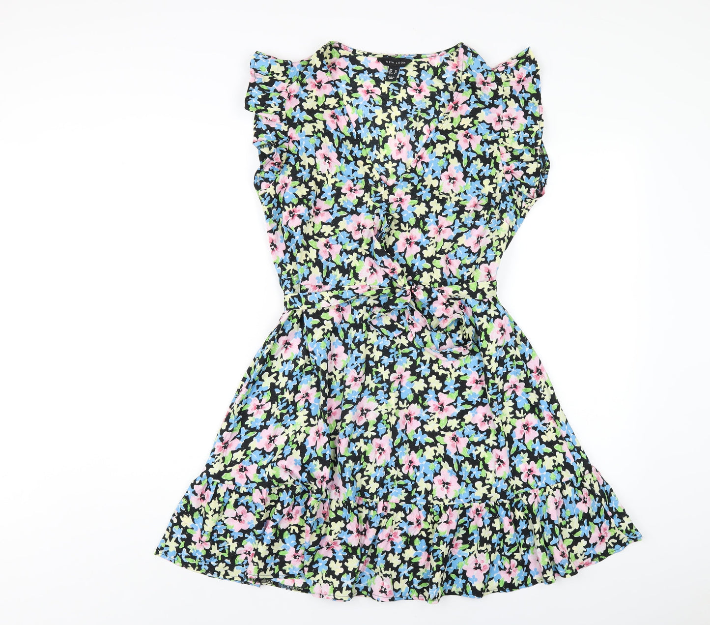 New Look Womens Multicoloured Floral Polyester A-Line Size 12 V-Neck Pullover
