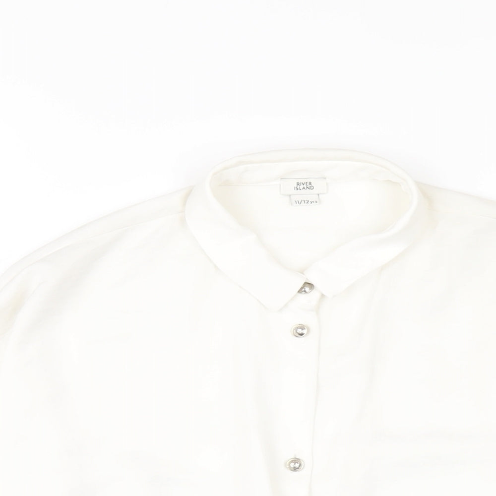 River Island Girls White Polyester Basic Button-Up Size 11-12 Years Collared Button