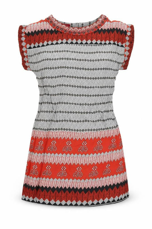 Monsoon Womens Multicoloured Geometric Viscose A-Line Size 10 Round Neck Zip - Beaded Neckline