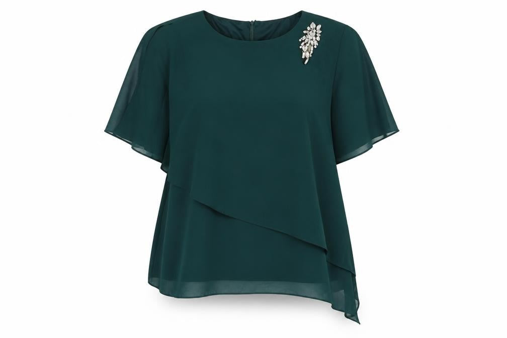Hanna Nikole Womens Green Polyester Basic Blouse Size 16 Round Neck
