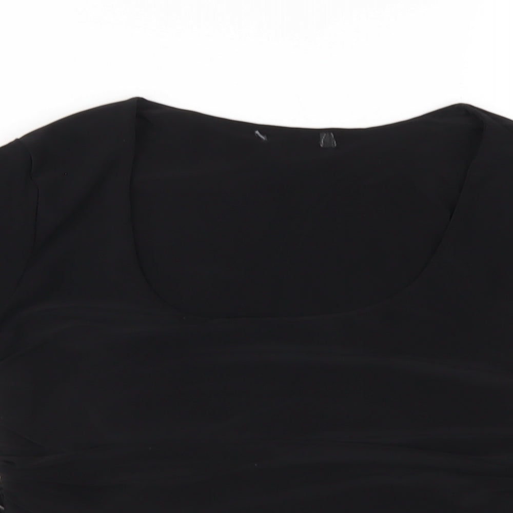 Boohoo Womens Black Polyester Cropped T-Shirt Size 10 Scoop Neck