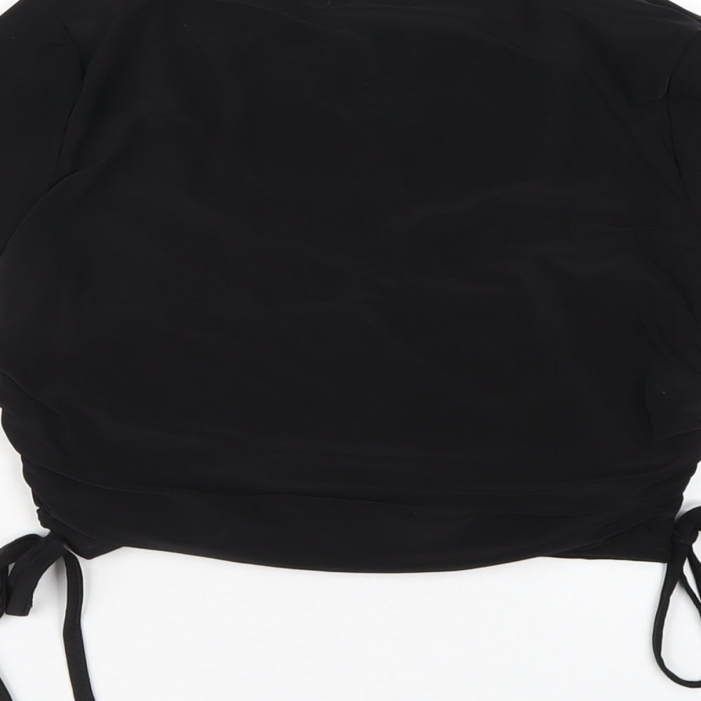Boohoo Womens Black Polyester Cropped T-Shirt Size 10 Scoop Neck