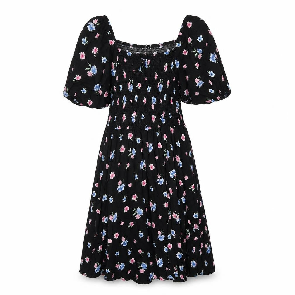 Select Womens Black Floral Viscose A-Line Size 8 Square Neck Pullover