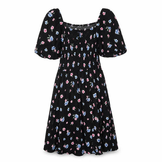Select Womens Black Floral Viscose A-Line Size 8 Square Neck Pullover
