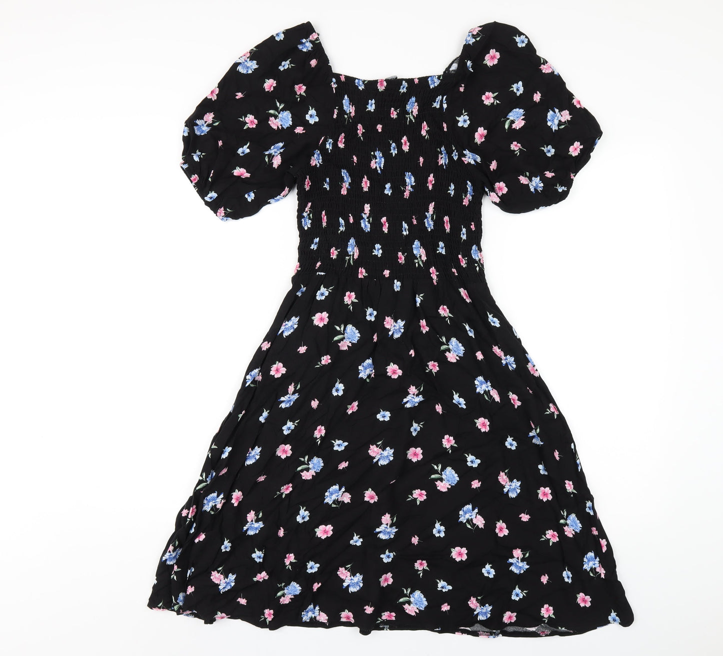 Select Womens Black Floral Viscose A-Line Size 8 Square Neck Pullover
