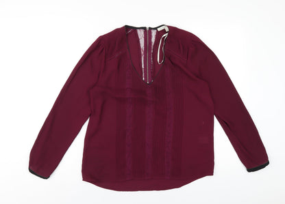 Daniel Rainn Womens Purple Polyester Basic Blouse Size S V-Neck