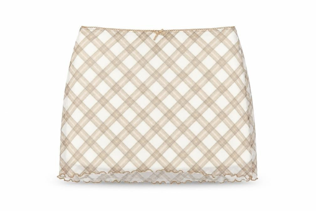 H&M Womens Beige Plaid Polyester Mini Skirt Size S