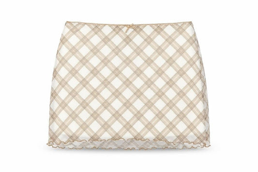 H&M Womens Beige Plaid Polyester Mini Skirt Size S