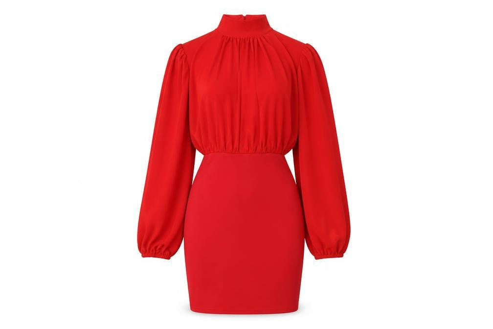 Edge Street Womens Red Polyester Bodycon Size 10 Mock Neck Button