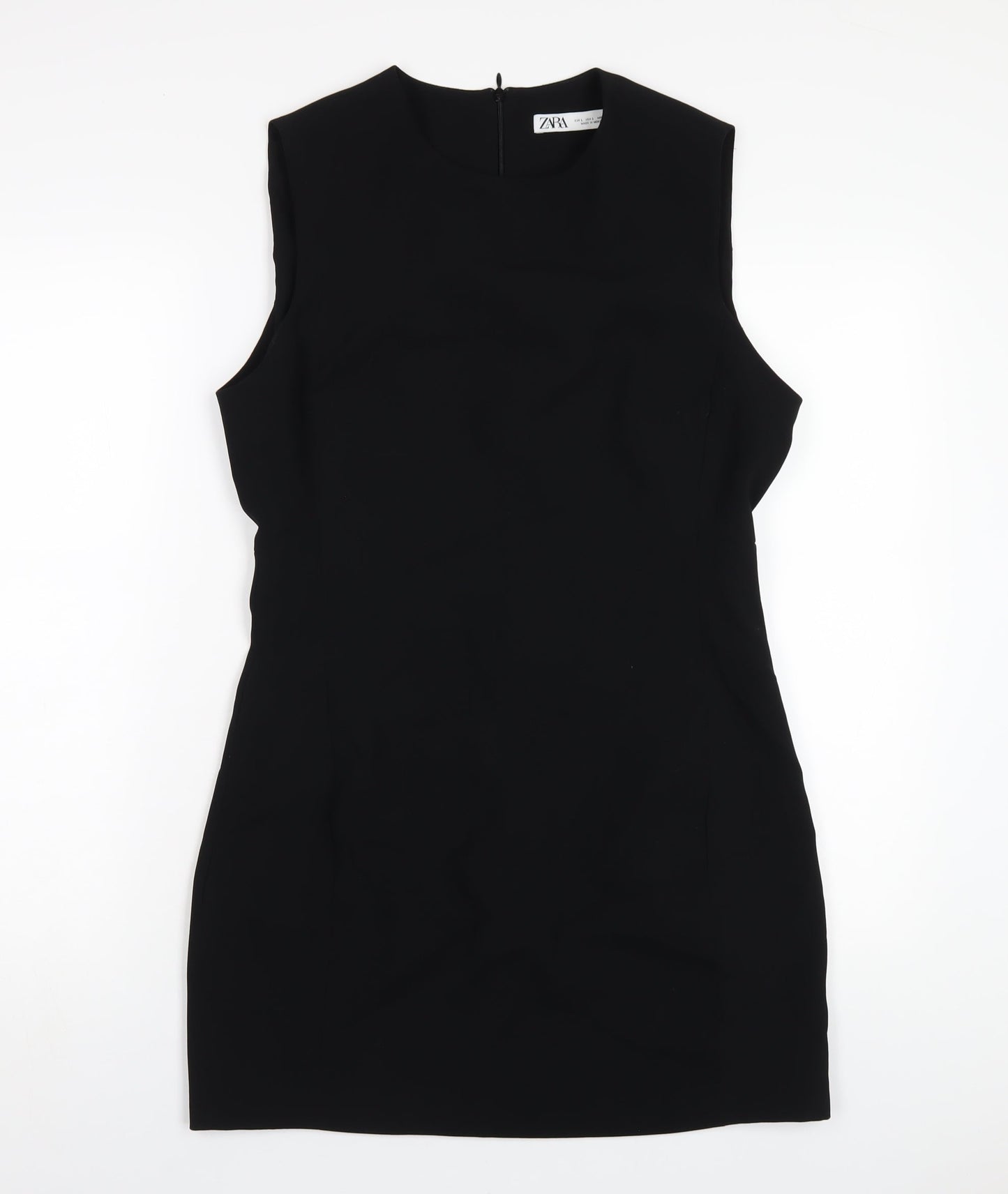 Zara Womens Black Polyester Pencil Dress Size L Round Neck Zip