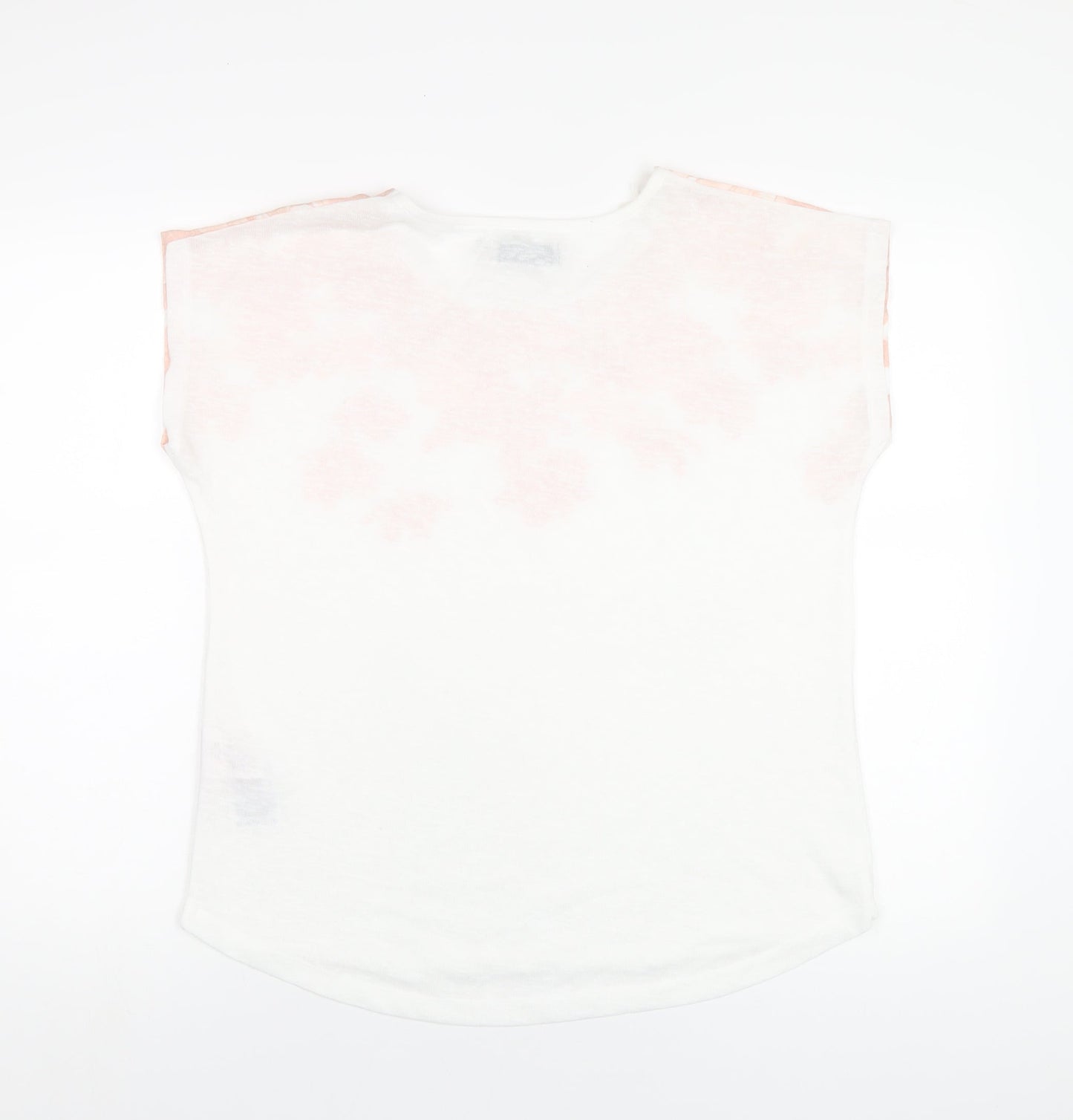 BASSINI Womens White Floral Polyester Basic T-Shirt Size 14 Round Neck