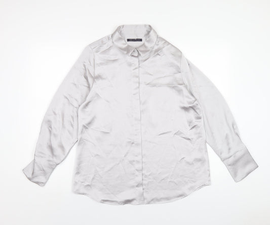 Marks and Spencer Womens Silver Polyester Basic Button-Up Size 14 Collared