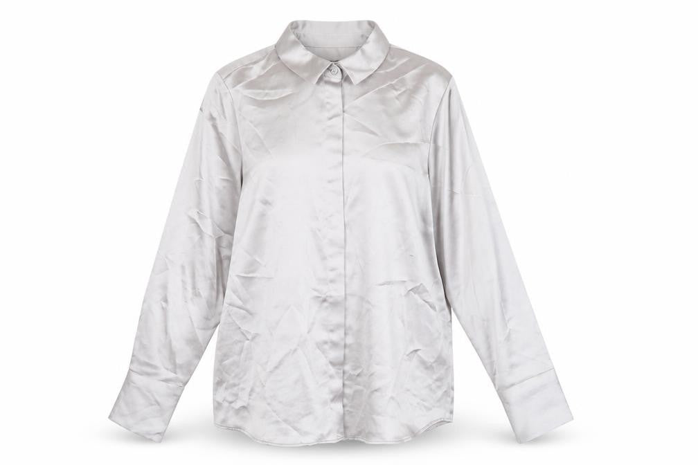 Marks & Spencer Womens Silver Polyester Basic Button-Up Size 14 Collared