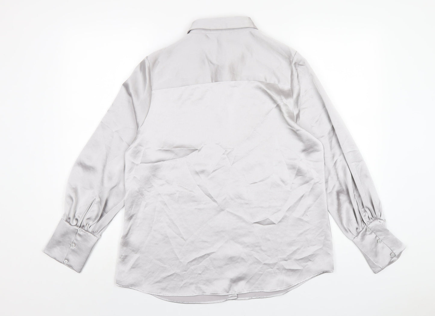 Marks and Spencer Womens Silver Polyester Basic Button-Up Size 14 Collared