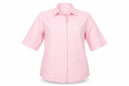 Brook Taverner Womens Pink Striped Polyester Basic Button-Up Size 16 Collared