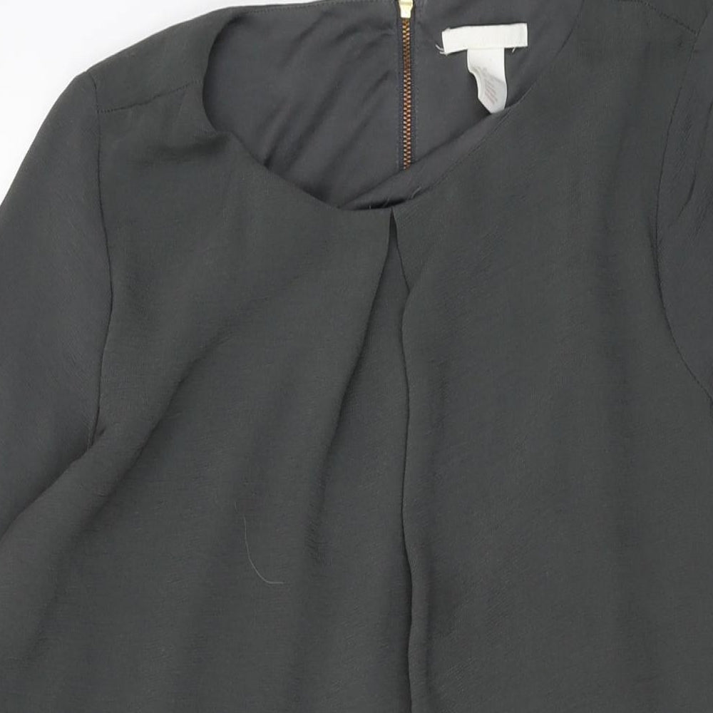 H&M Womens Green Polyester Shift Size 12 Round Neck Zip