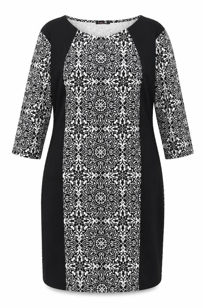 Nouvelle Womens Black Geometric Polyester Sheath Size 18 V-Neck Pullover