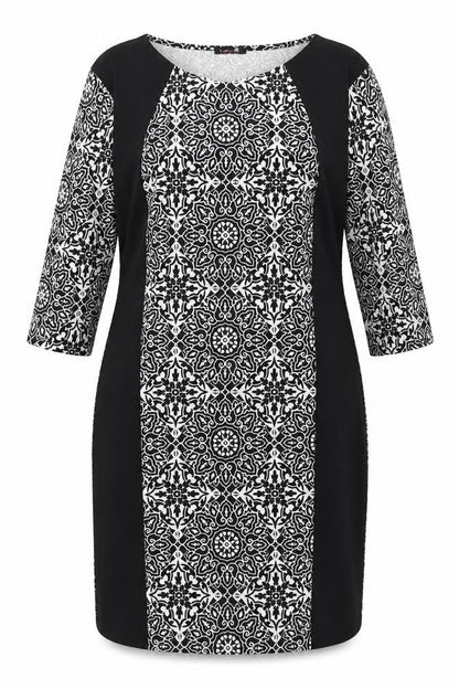 Nouvelle Womens Black Geometric Polyester Sheath Size 18 V-Neck Pullover