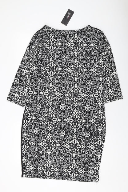 Nouvelle Womens Black Geometric Polyester Sheath Size 18 V-Neck Pullover
