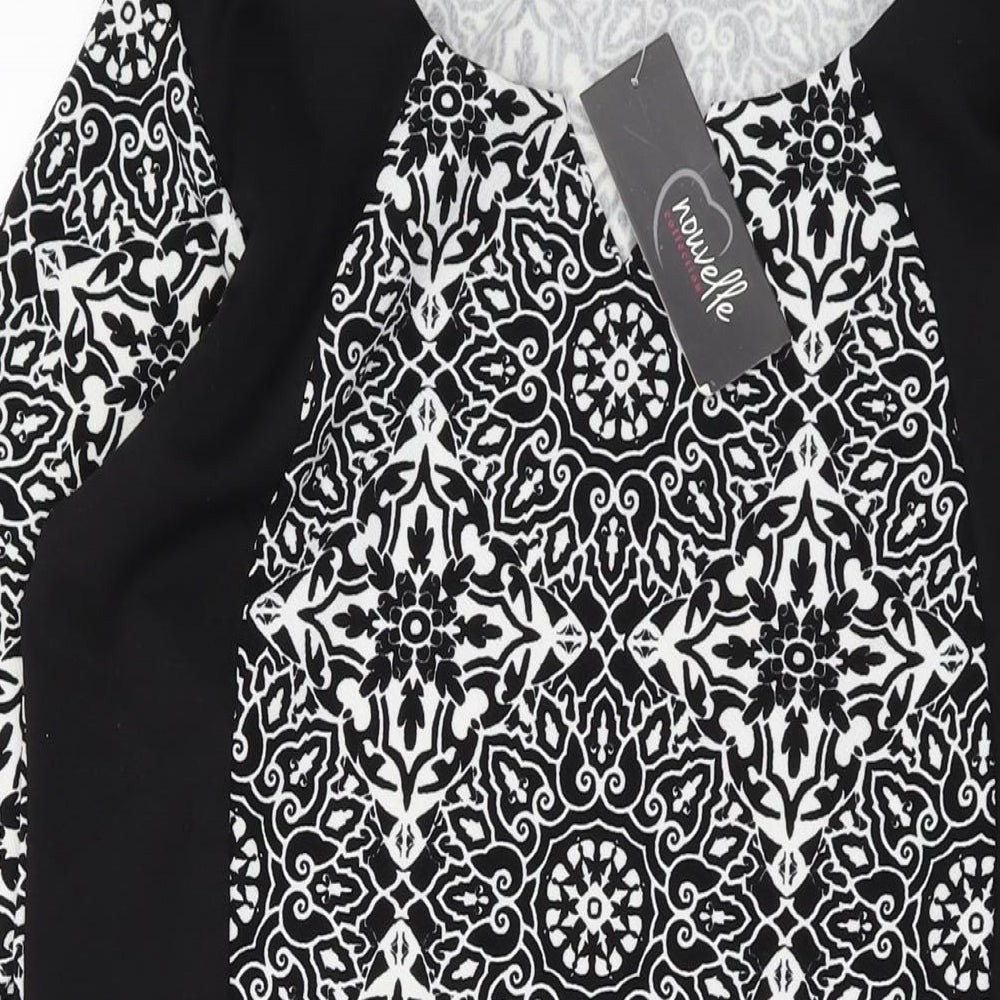 Nouvelle Womens Black Geometric Polyester Sheath Size 18 V-Neck Pullover