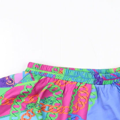 PRETTYLITTLETHING Womens Multicoloured Geometric Polyester Basic Shorts Size 12 L3 in Regular Pull On
