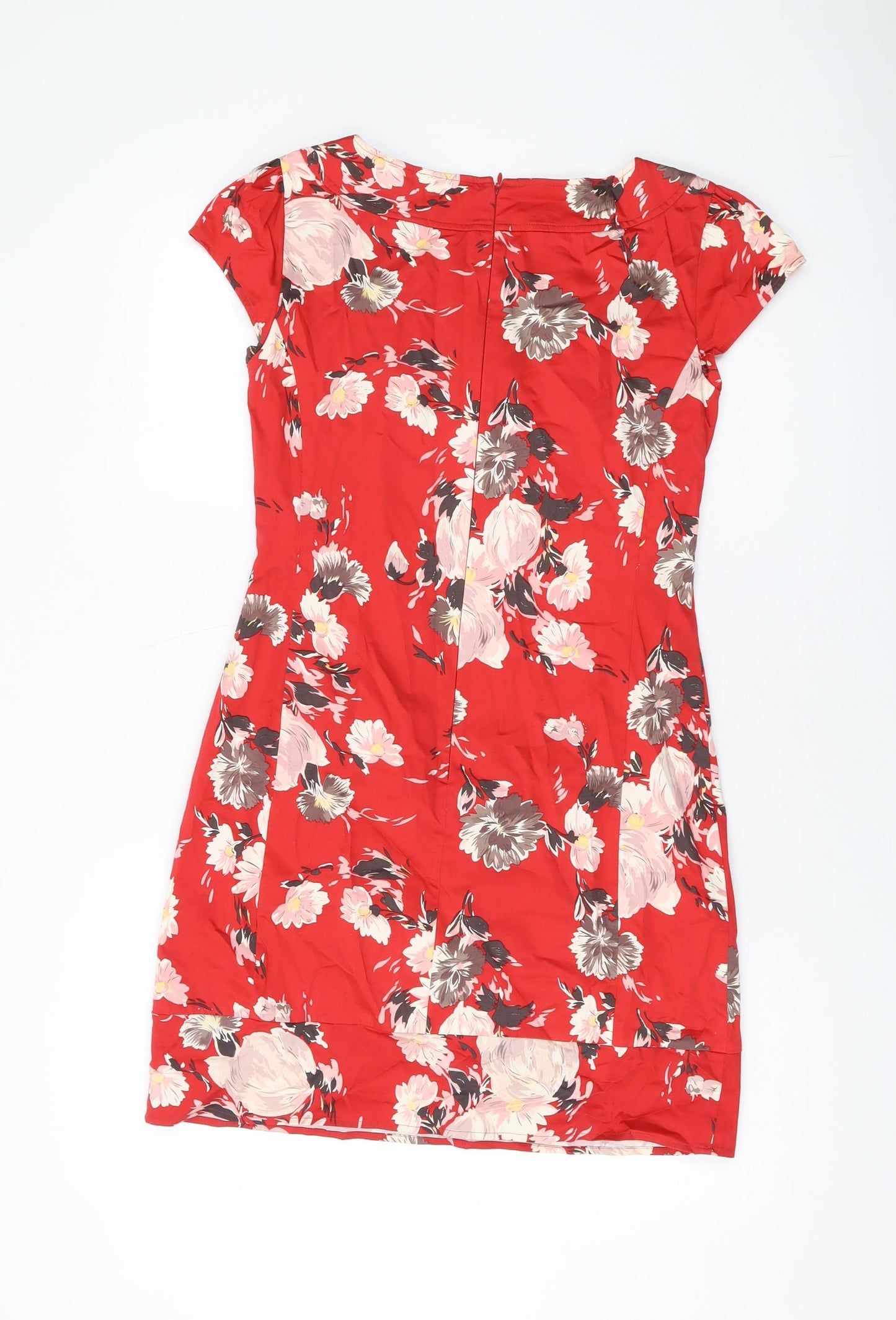Oasis Womens Red Floral Cotton Sheath Size 10 Round Neck Zip